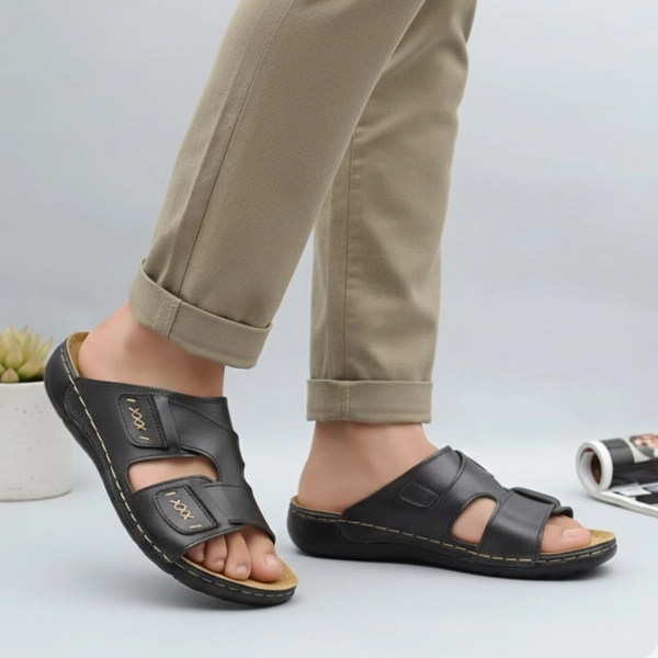 دمپایی طبی چرمی مردانه مدل شهپر 822 دوردوخت